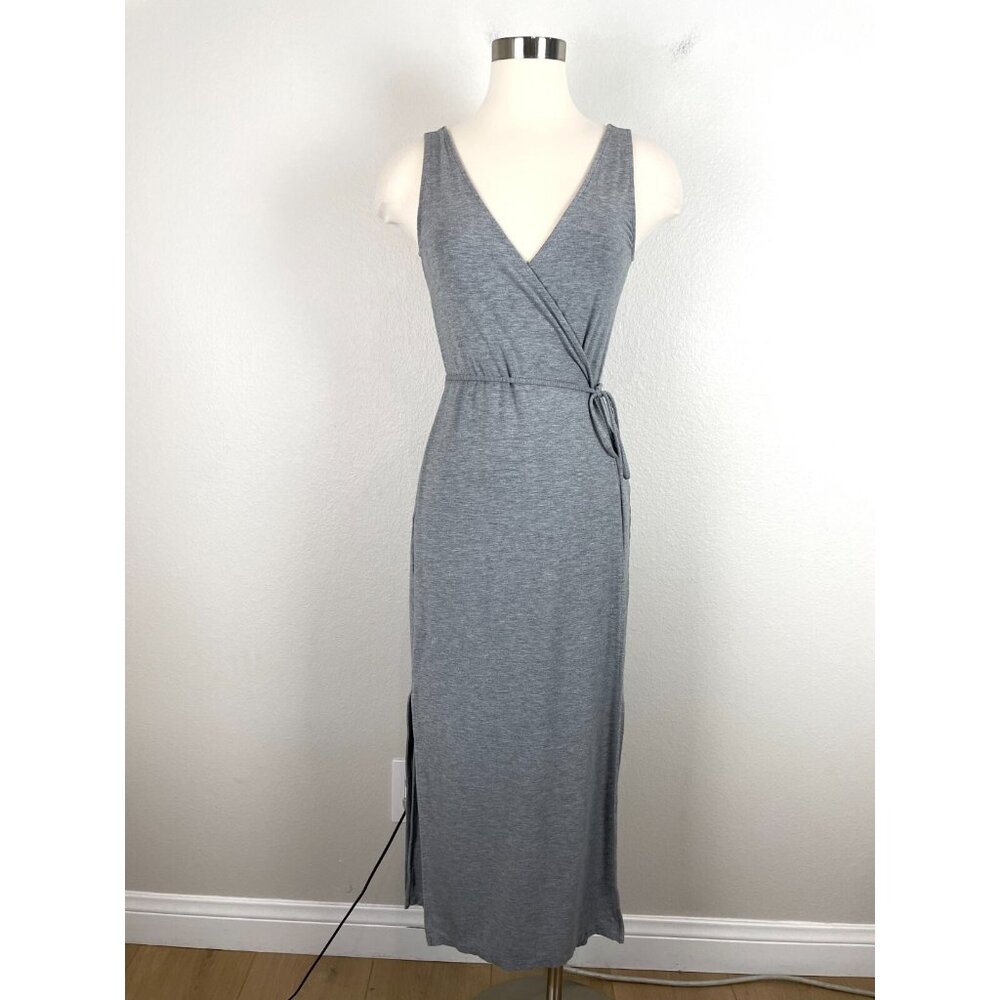 Vince Womens Medium Gray Midi Wrap Dress Sleeveless Stretch